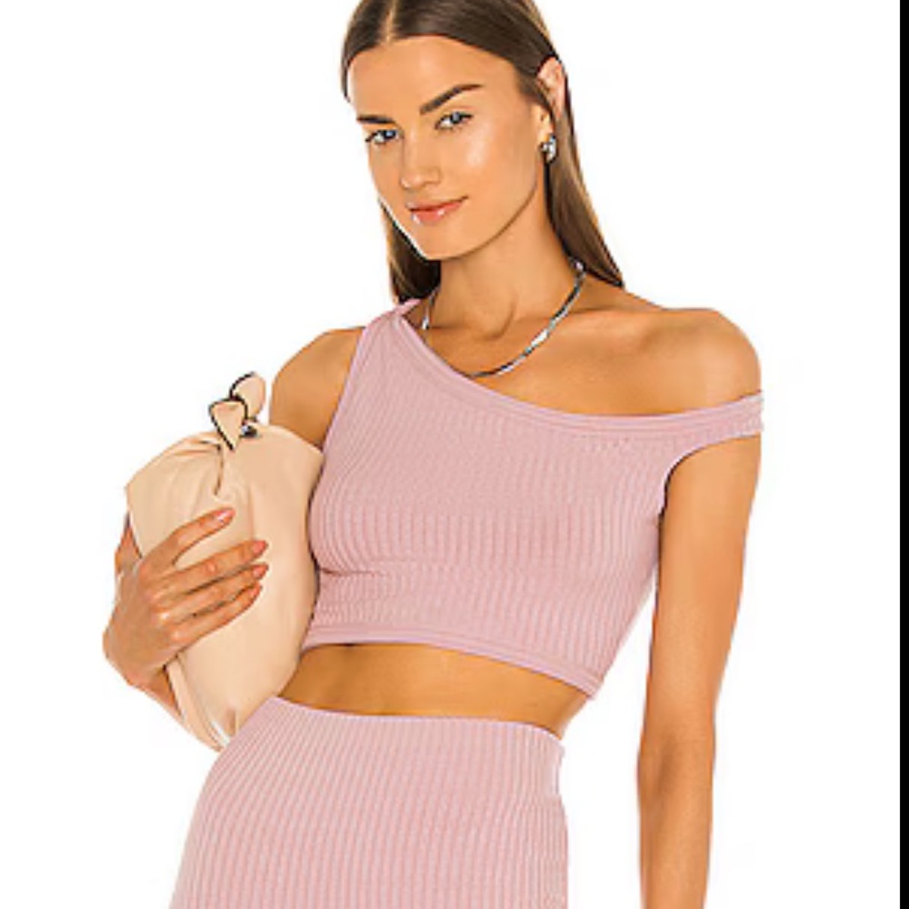 Alix NYC Pink Ribbed Off-Shoulder Crop Top